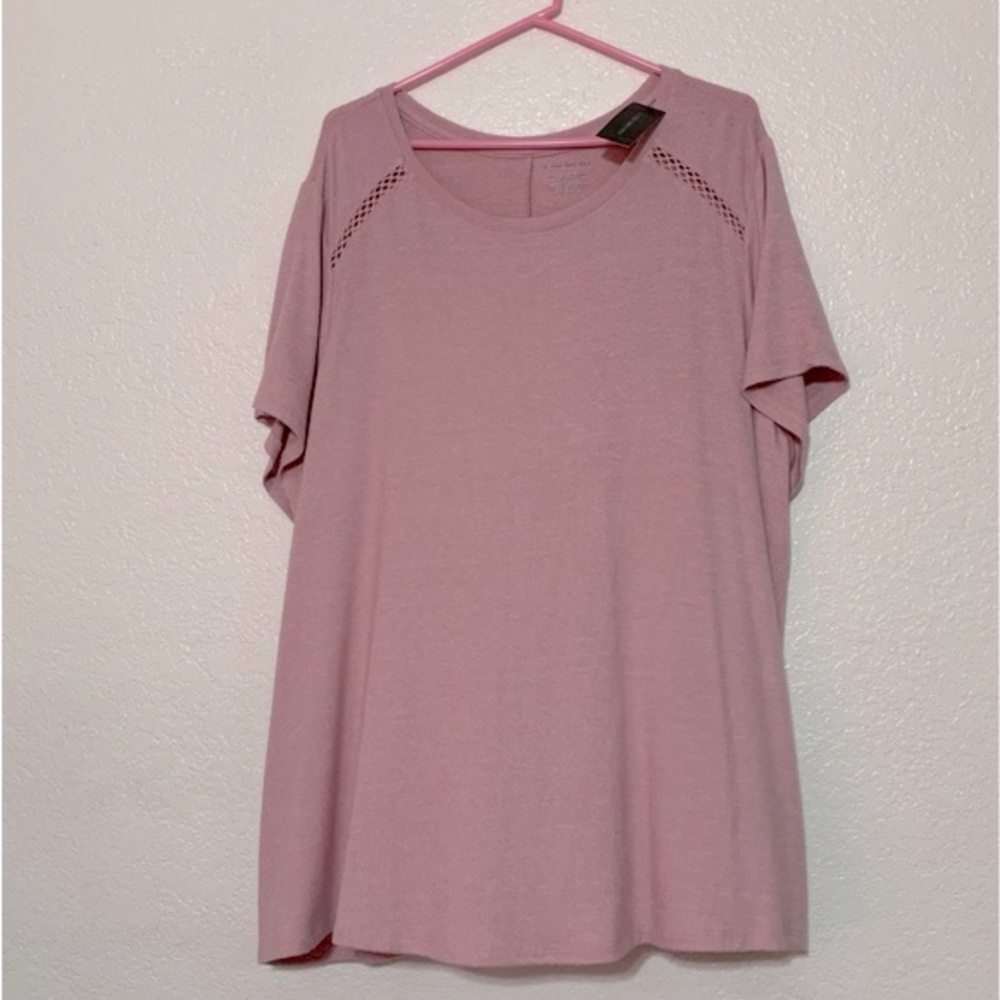 🆕 Lane Bryant Tee Shop Pink Crochet Inspired Shoulder Plus Size Blouse 26/28